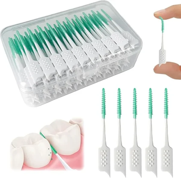 160 Pcs Interdental Manual Adult Brush Ultra Tight Bristles Tooth Flossing Head Oral Dental Hygiene Brush Tooth Pick Flosser Toothpick Sticks (Green, 160Pcs)
