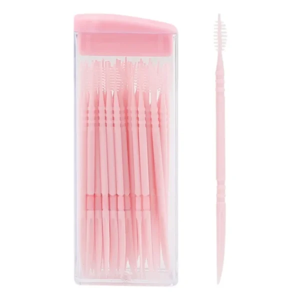 Version of portable plastic cleaning toothpick 50 pack daily no odor multi-use travel two-head dental floss stick-Pink