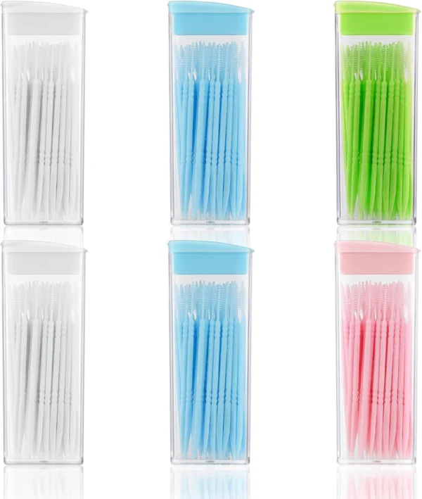 300PCS Double Head Toothpick Brushpicks Plastic Soft Bristle 2-in-1 Dental Floss Interdental Brushes Disposable Oral Care Teeth Clean Stick (50pcs/Box × 6Pack)