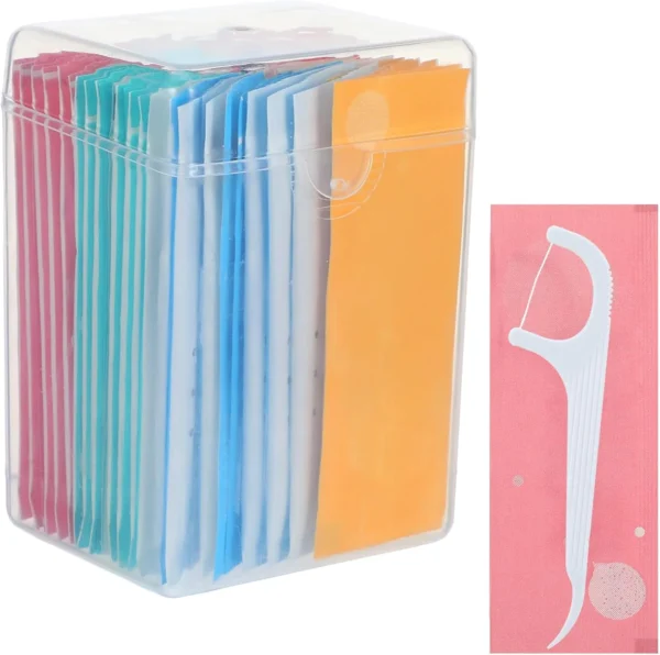 50Pcs Floss Sticks Dental, Individually Wrapped Flosser Picks for Adults with Storage Box, Portable Tooth Floss Picks for Travel Hotel Restaurant Office, Keeps Your Mouth Fresh and Clean