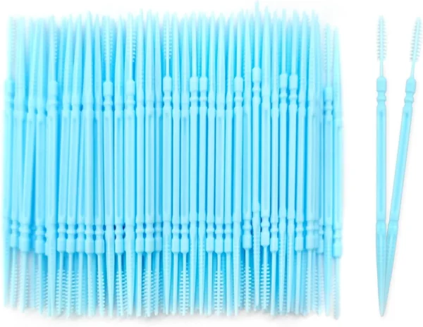 100pcs Plastic Double Head Dental Picks Soft Tooth Floss Picks Interdental Brush Flosser Sticks Portable Oral Dental Brush Cleaning Tool (Blue)