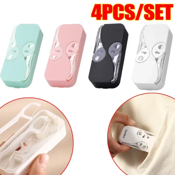 Dental Floss Case Dispenser Travel Floss Toothpicks Sticks Dental Floss Picks Flossers for Travel Home for Daily Teeth Cleaning 4PCS/SET