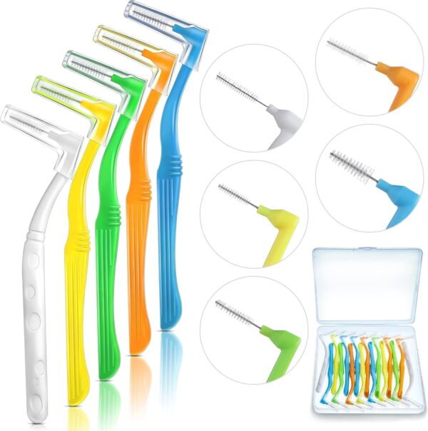 20 Pcs L-Shaped Interdental Brushes 5 Sizes Dental Braces Toothbrush Soft with Non-Slip Handle Angled Head Tooth Picks Floss Sticks Dental Floss Brushes for Oral Cleaning