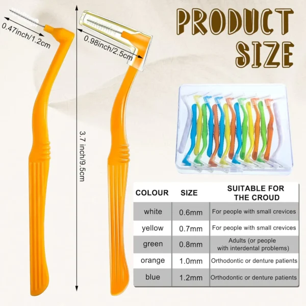 20 Pcs L-Shaped Interdental Brushes 5 Sizes Dental Braces Toothbrush Soft with Non-Slip Handle Angled Head Tooth Picks Floss Sticks Dental Floss Brushes for Oral Cleaning - Image 2