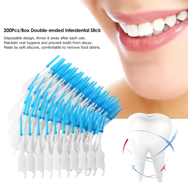 200Pcs/Box Dental Floss Interdental Brush Teeth Stick Toothpick Soft Silicone Double-ended Tooth Picks Oral Care - Image 2