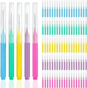 100 Pieces Interdental Brush, Toothpicks Tooth Flossing Head Oral Dental Hygiene Brush, Braces Brush Teeth Cleaner Dental Floss Stick Tooth Cleaning Tool