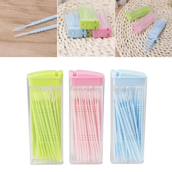 50 pcs / box Double-headed Dental Brush Teeth Sticks Floss Pick Toothpick
