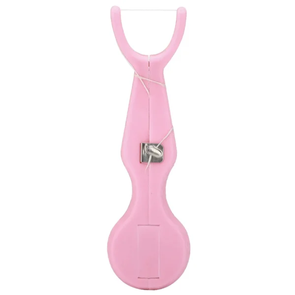 Portable Dental Floss Holder Oral Care Deep Cleaning Teeth Stain Removal Floss 30m (Pink)