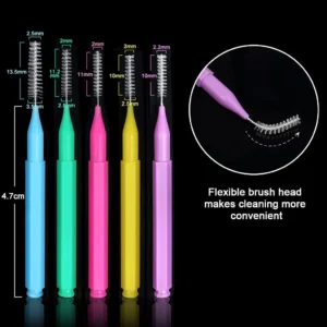 100 Pieces Interdental Brush, Toothpicks Tooth Flossing Head Oral Dental Hygiene Brush, Braces Brush Teeth Cleaner Dental Floss Stick Tooth Cleaning Tool