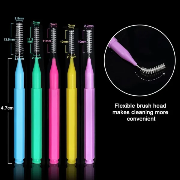 100 Pieces Interdental Brush, Toothpicks Tooth Flossing Head Oral Dental Hygiene Brush, Braces Brush Teeth Cleaner Dental Floss Stick Tooth Cleaning Tool